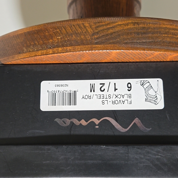 NINA FLAVOR - LS BLACK STEEL EMBELLISHED SATIN HIGH HEELS EVENING 6.5 W BOX - Picture 7 of 16